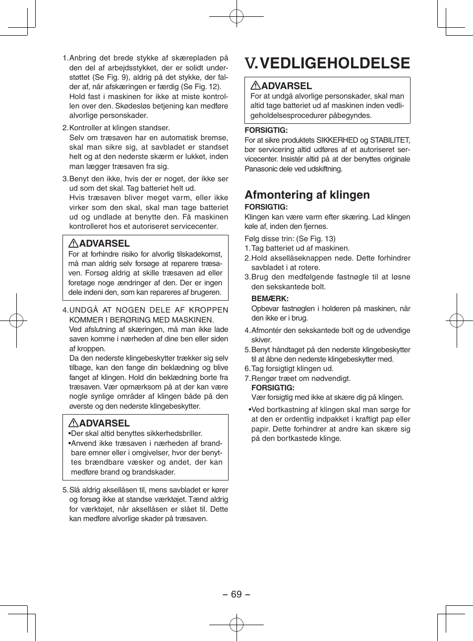 Vedligeholdelse, Afmontering af klingen | Panasonic EY3551GQW User Manual | Page 69 / 120