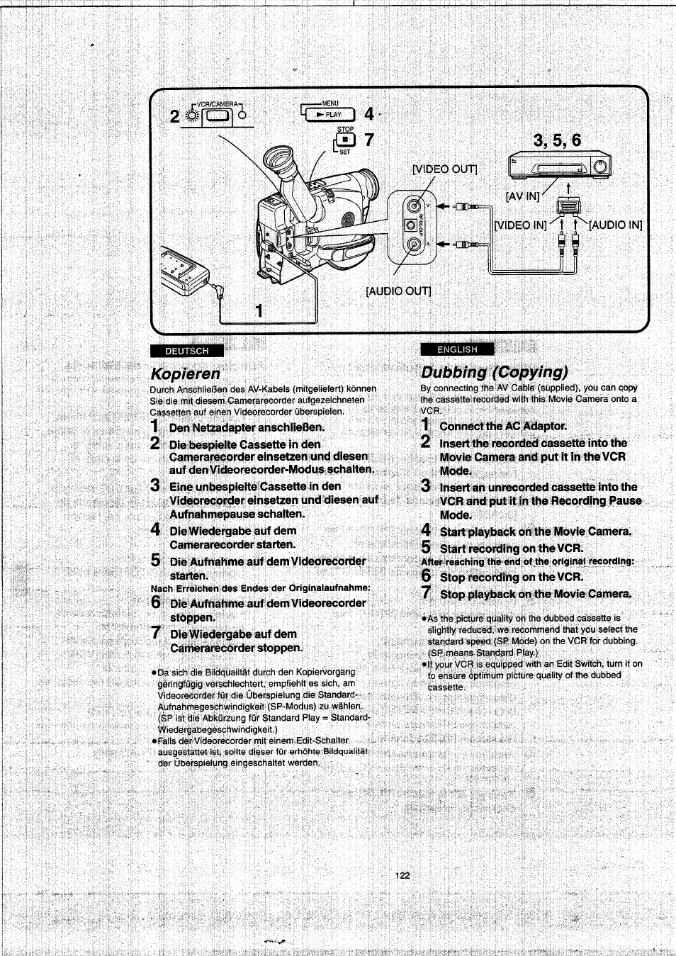 Kopieren, Dubbing (copying) | Panasonic NVVX22EG User Manual | Page 122 / 154