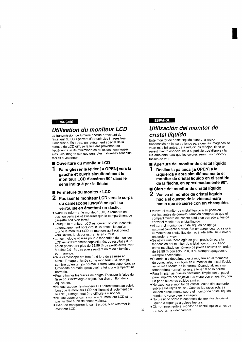 Utilisation du moniteur lcd, Utilización del monitor de cristal líquido | Panasonic NVVX22EG User Manual | Page 37 / 154