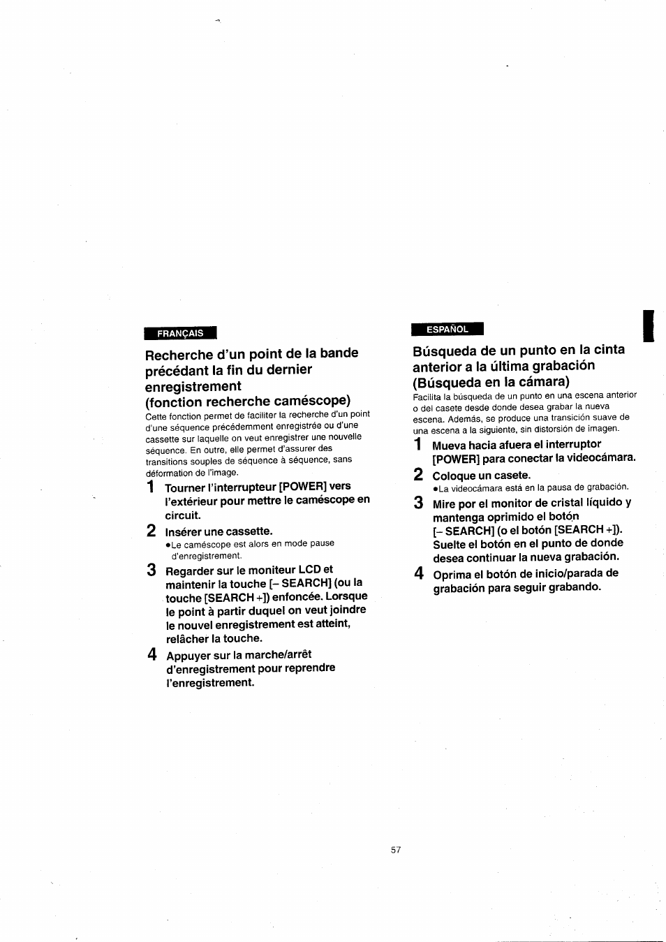 Fonction recherche caméscope) | Panasonic NVVX22EG User Manual | Page 57 / 154