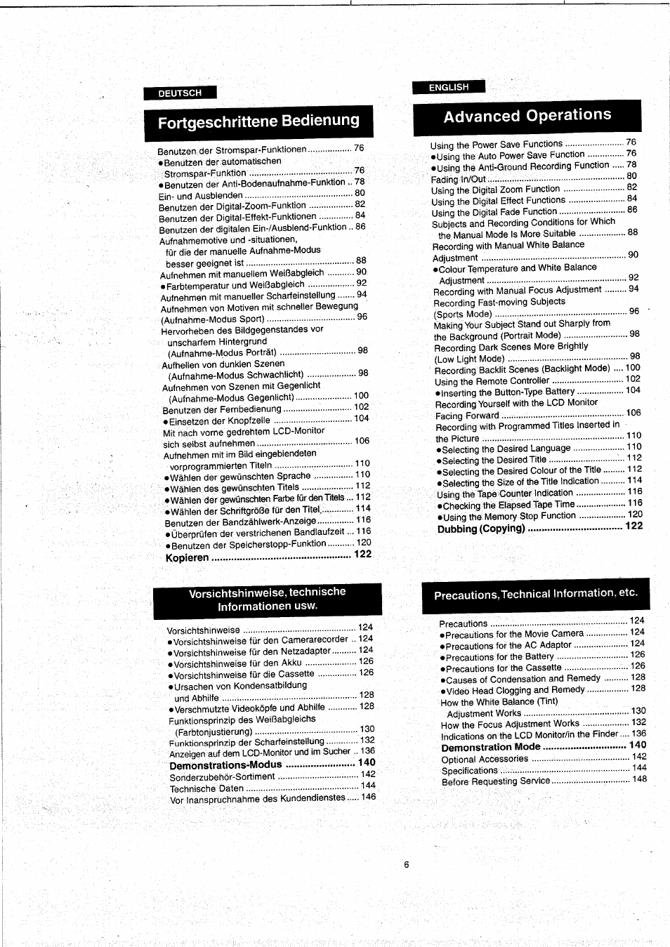 Advanc | Panasonic NVVX22EG User Manual | Page 6 / 154