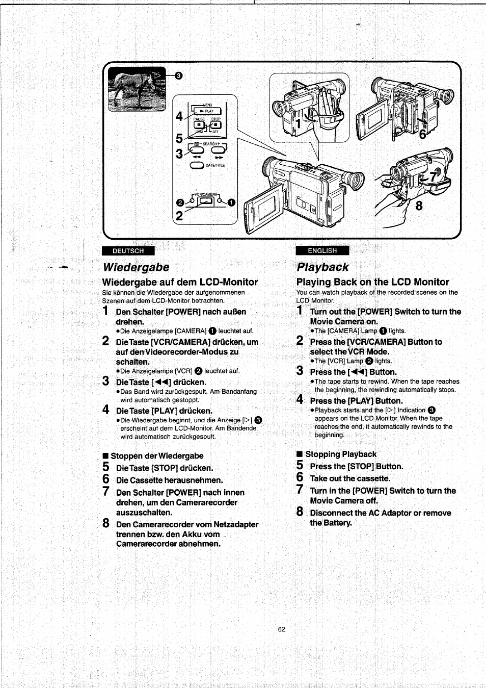 Wiedergabe, Wiedergabe auf dem lcd-monitor, Playback | Playing back on the lcd monitor, 4k wiedergabe | Panasonic NVVX22EG User Manual | Page 62 / 154