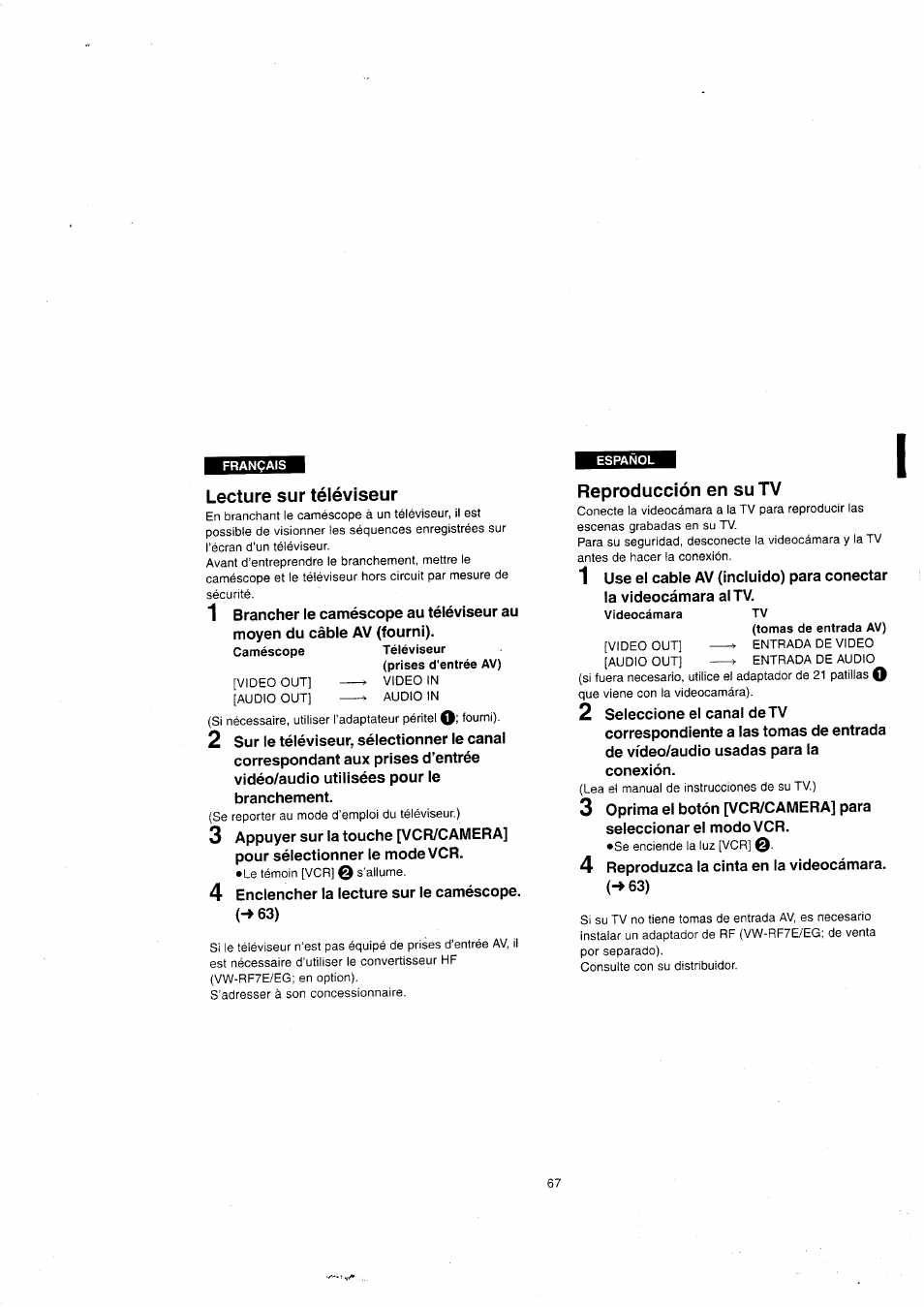 Lecture sur téléviseur, Reproducción en su tv | Panasonic NVVX22EG User Manual | Page 67 / 154