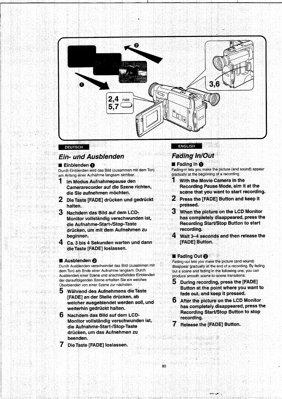 Ein- und ausblenden, Fading in/out, Ein- und ausbienden | Panasonic NVVX22EG User Manual | Page 80 / 154