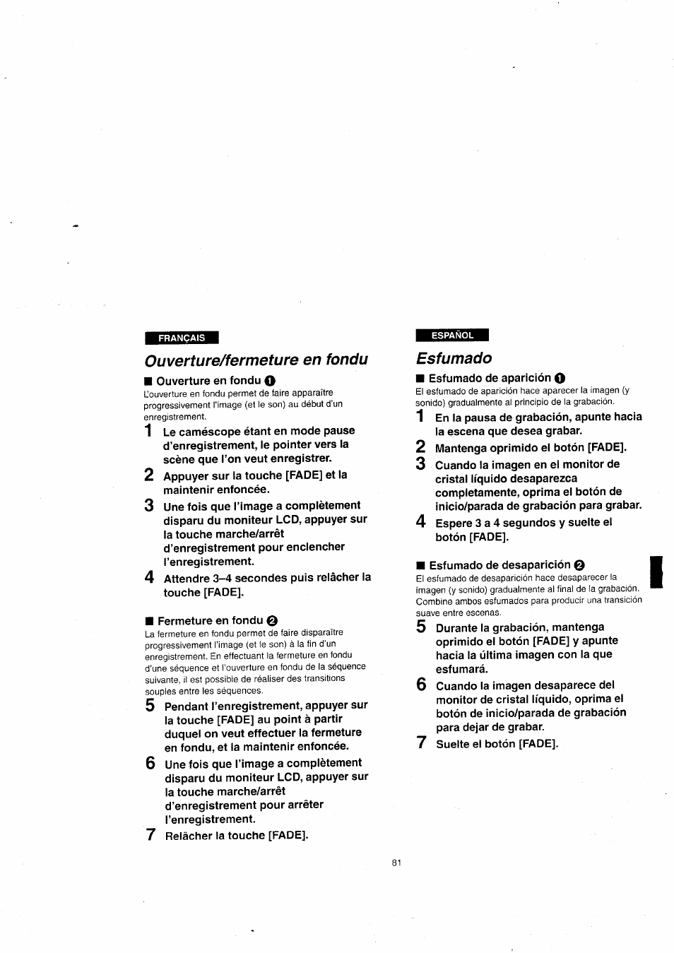 Ouverture/fermeture en fondu, Esfumado | Panasonic NVVX22EG User Manual | Page 81 / 154