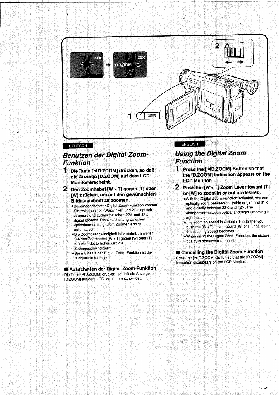 Benutzen der digital-zoom- funktion, Using the digital zoom function, Benutzen der digitai-zoom-funktion | Panasonic NVVX22EG User Manual | Page 82 / 154