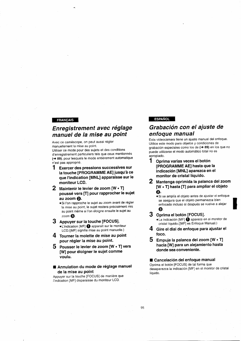 Grabación con el ajuste de enfoque manual | Panasonic NVVX22EG User Manual | Page 95 / 154