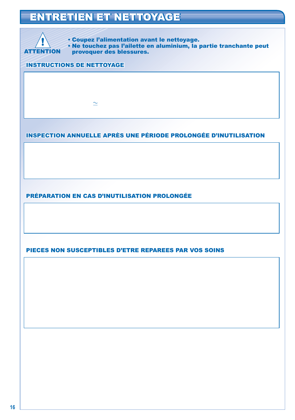 Entretien et nettoyage entretien et nettoyage | Panasonic CSE15HD3EA User Manual | Page 16 / 76