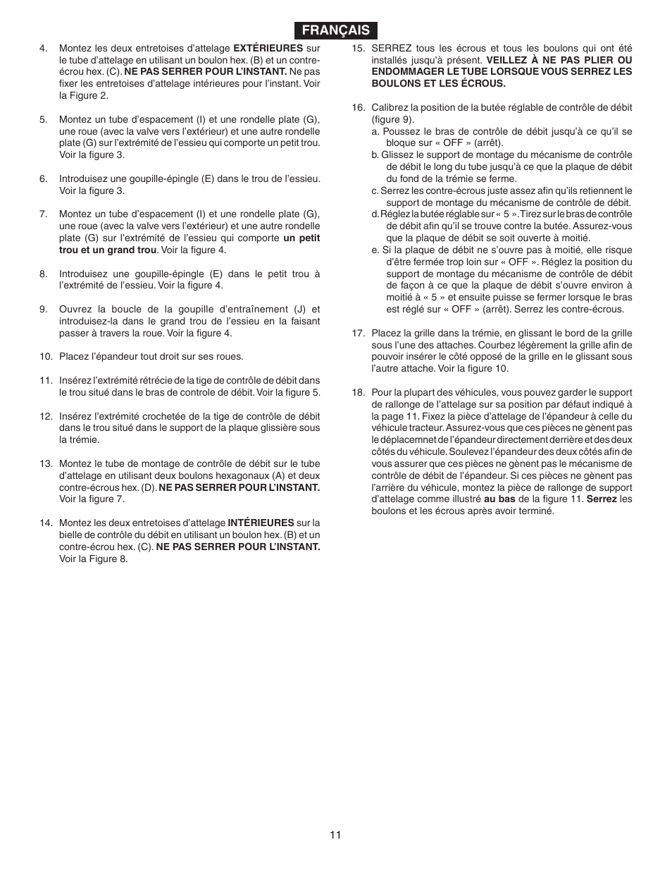 Français | Agri-Fab 175 LB. ATV BROADCAST SPREADER 45-03295 User Manual | Page 11 / 20