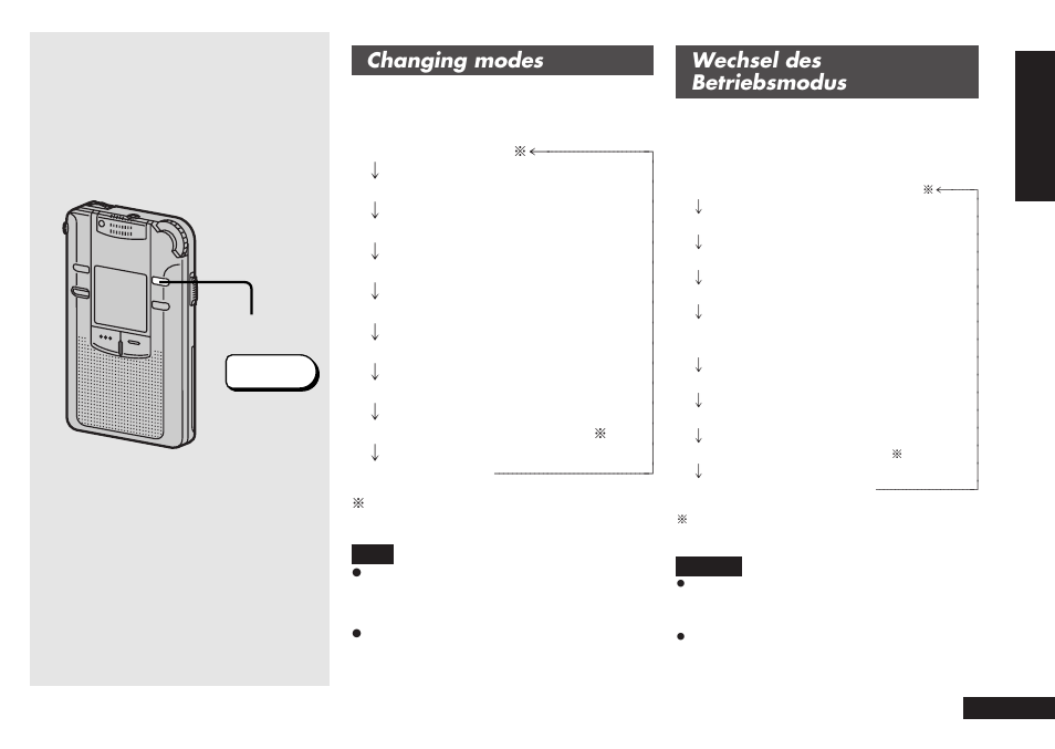 Mode, Changing modes, Wechsel des betriebsmodus | Panasonic RRQR80 User Manual | Page 7 / 84