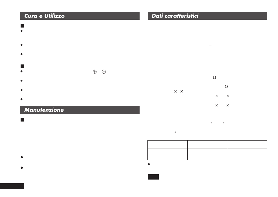 Cura e utilizzo ∫ unità, Pila a secco, Manutenzione ∫ se le superfici sono sporche | Dati caratteristici | Panasonic RRQR80 User Manual | Page 74 / 84