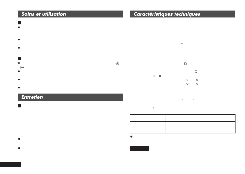 Soins et utilisation ∫ appareil, Pile sèche, Entretien ∫ si les surfaces sont sales | Caractéristiques techniques | Panasonic RRQR80 User Manual | Page 76 / 84