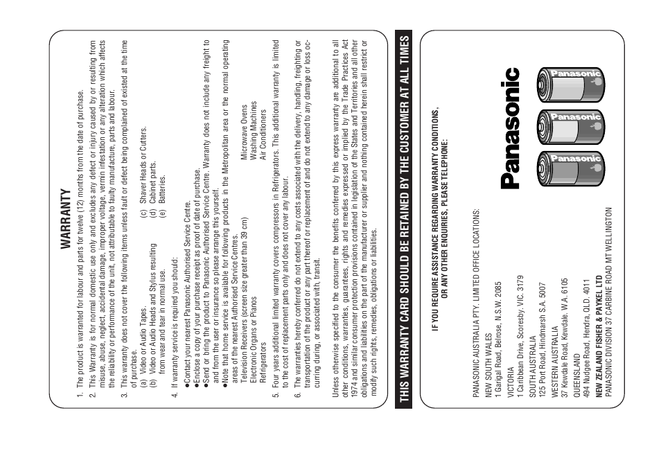 Only for australia/new zealand, Rqt5157-e, Warranty | Panasonic RRQR80 User Manual | Page 84 / 84