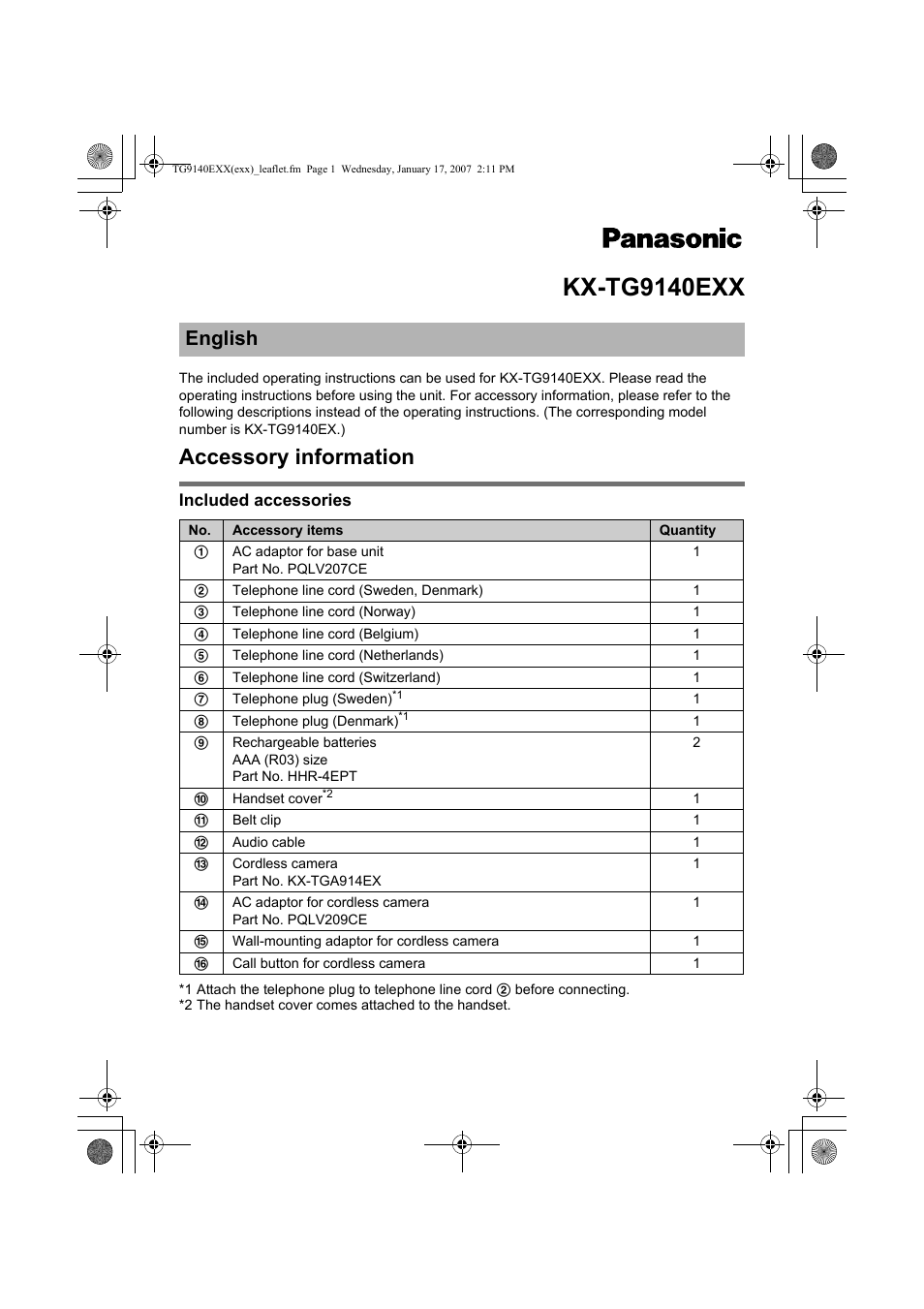 Panasonic KXTG9140EXX User Manual | 16 pages