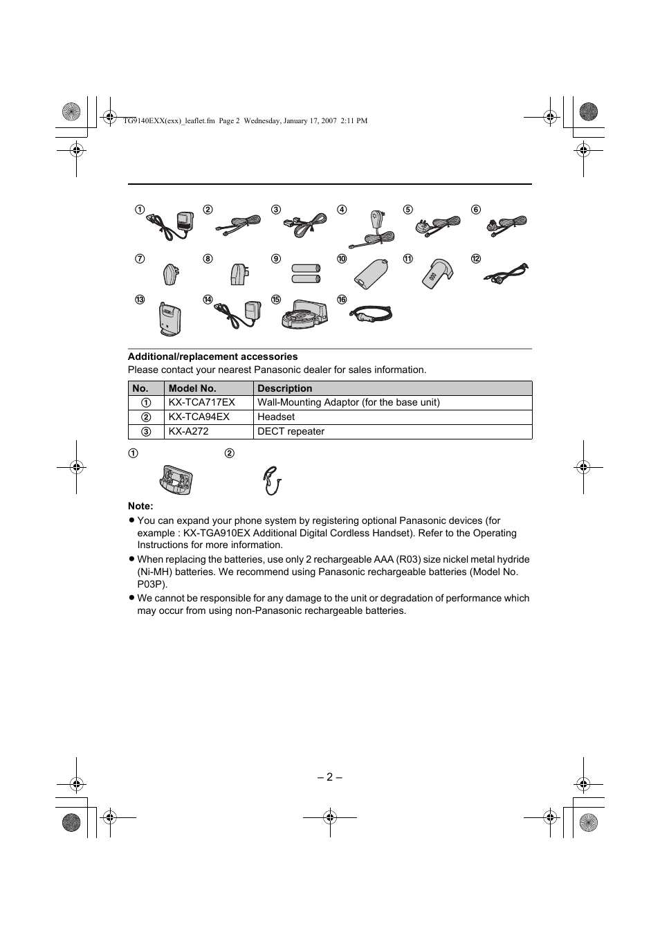 Panasonic KXTG9140EXX User Manual | Page 2 / 16