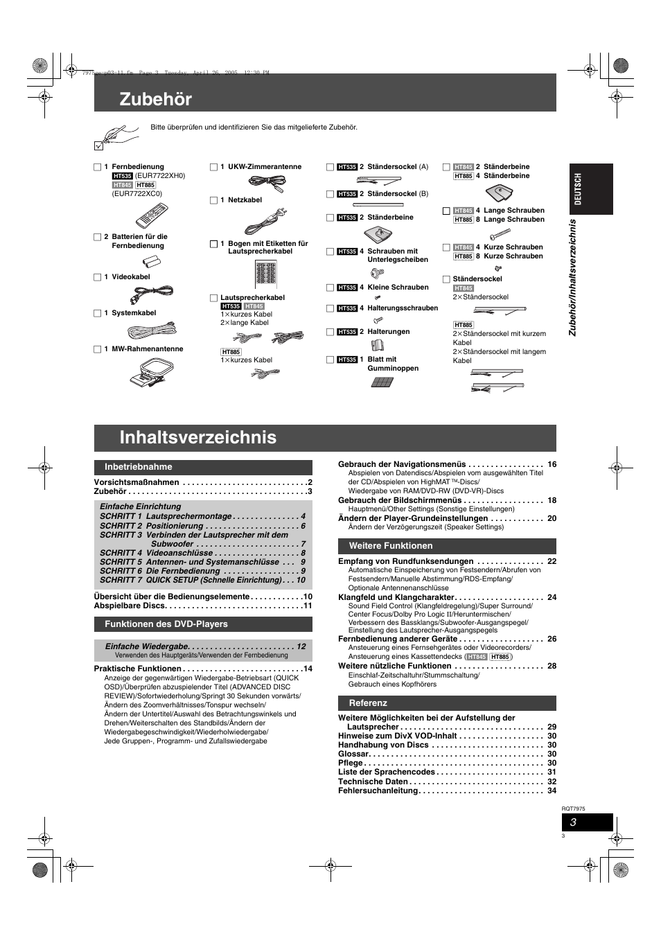 Panasonic SCHT845 User Manual | Page 3 / 104