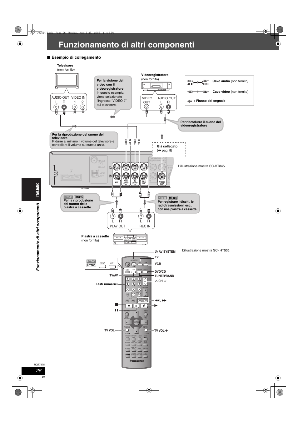 Funzionamento di altri componenti, Funzio namen to di altr i co m p onen ti, Esempio di collegamento | Rl r l | Panasonic SCHT845 User Manual | Page 60 / 104