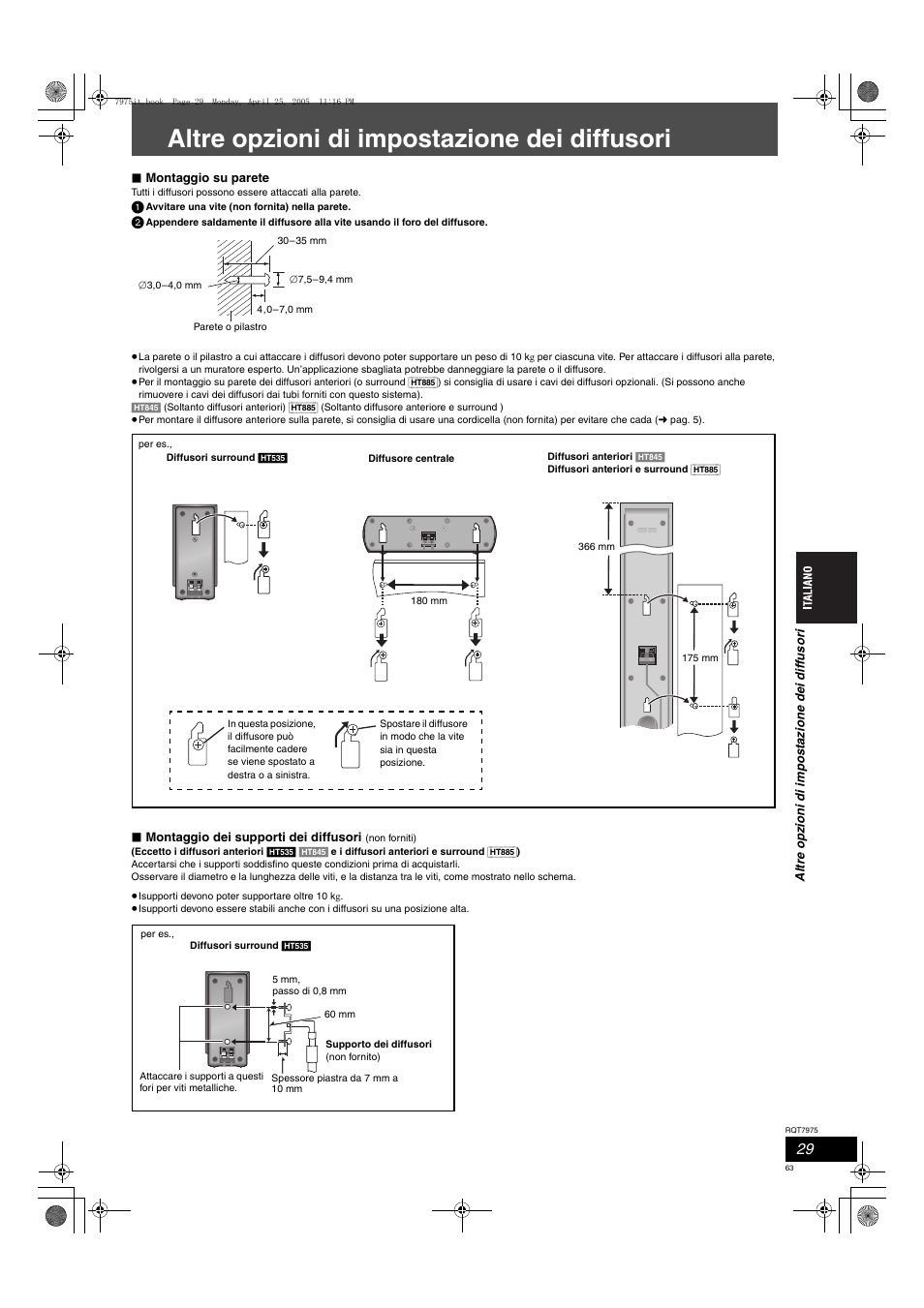 Altre opzioni di impostazione dei diffusori | Panasonic SCHT845 User Manual | Page 63 / 104