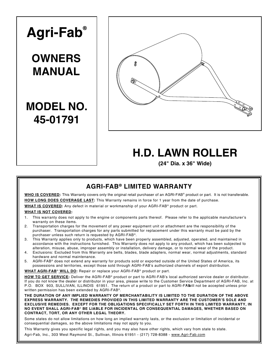 Agri-Fab H.D. Lawn Roller 45-01791 User Manual | 2 pages
