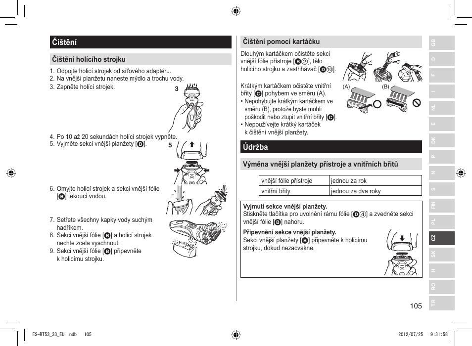 Čištění, Údržba | Panasonic ESRT53 User Manual | Page 105 / 142