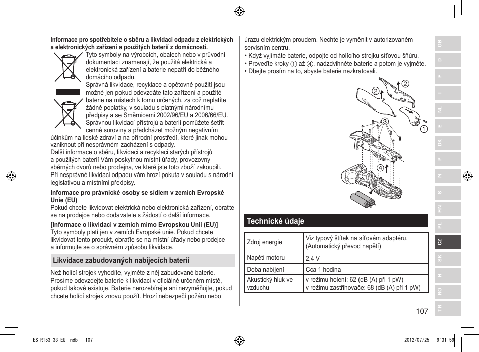 Technické údaje | Panasonic ESRT53 User Manual | Page 107 / 142