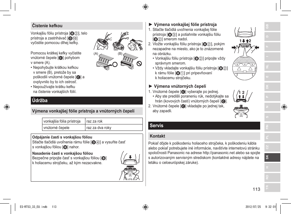 Údržba, Servis | Panasonic ESRT53 User Manual | Page 113 / 142