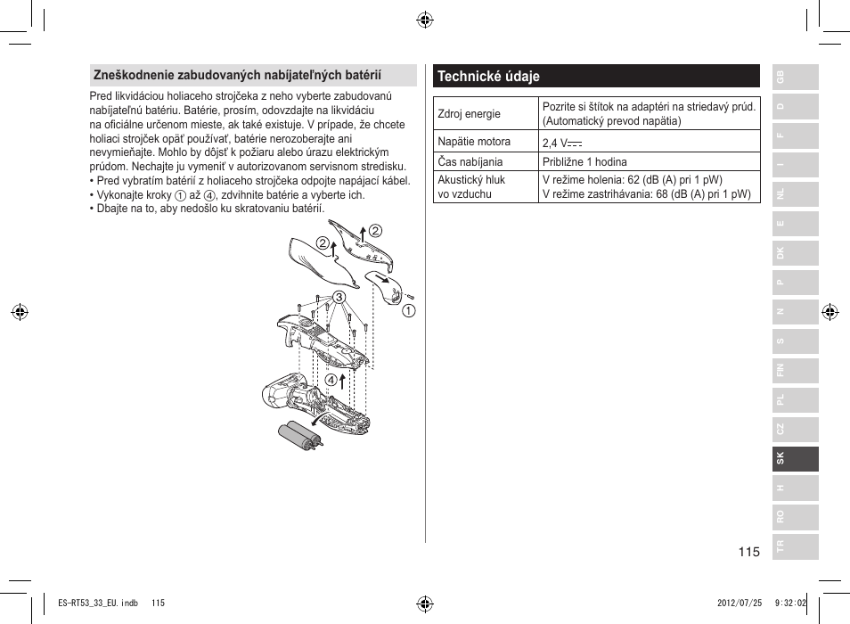 Technické údaje | Panasonic ESRT53 User Manual | Page 115 / 142
