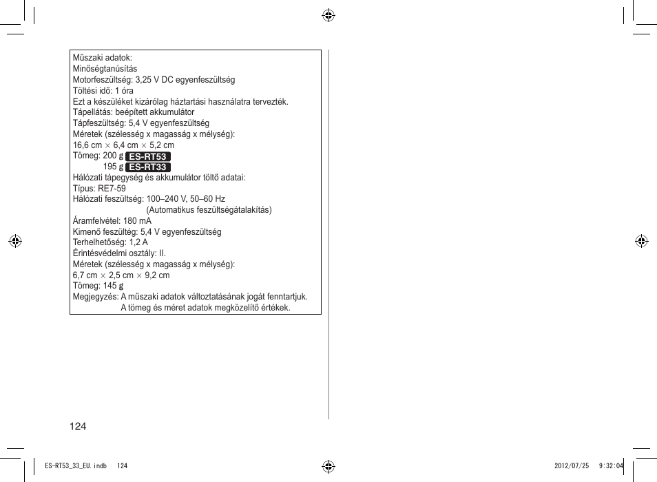 Panasonic ESRT53 User Manual | Page 124 / 142