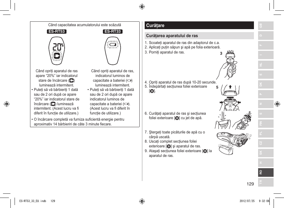 Curăţare | Panasonic ESRT53 User Manual | Page 129 / 142