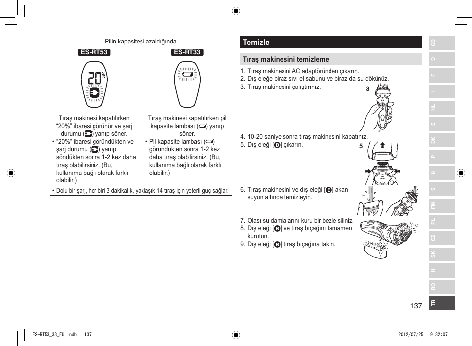 Temizle | Panasonic ESRT53 User Manual | Page 137 / 142