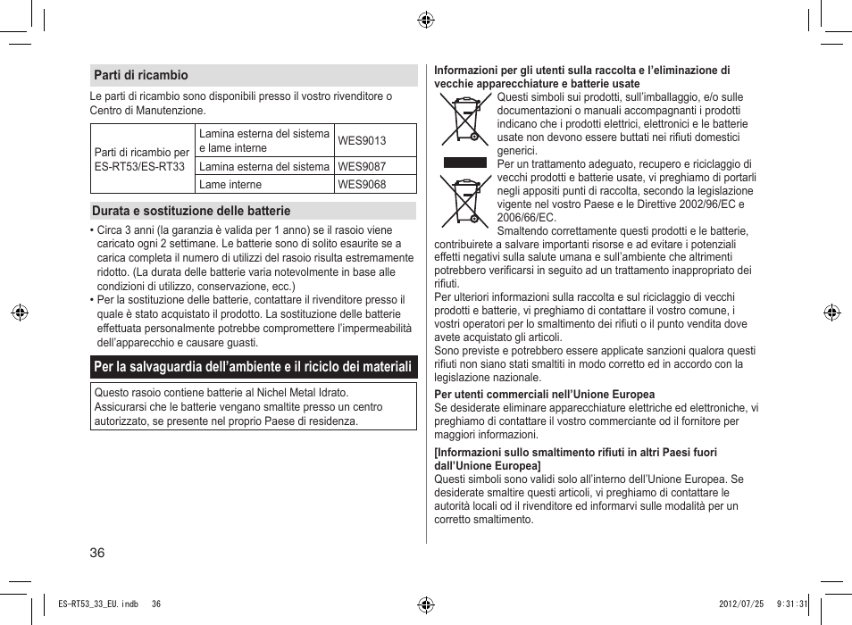 Panasonic ESRT53 User Manual | Page 36 / 142