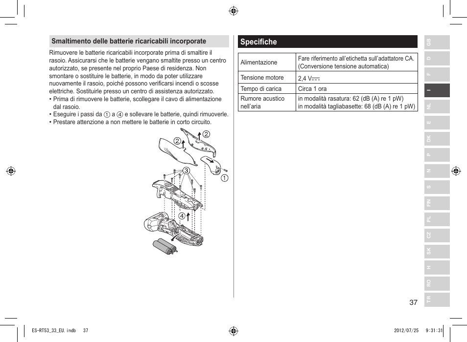 Specifiche | Panasonic ESRT53 User Manual | Page 37 / 142