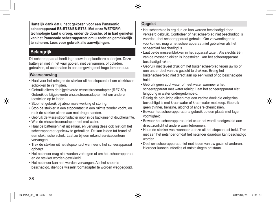 Panasonic ESRT53 User Manual | Page 38 / 142