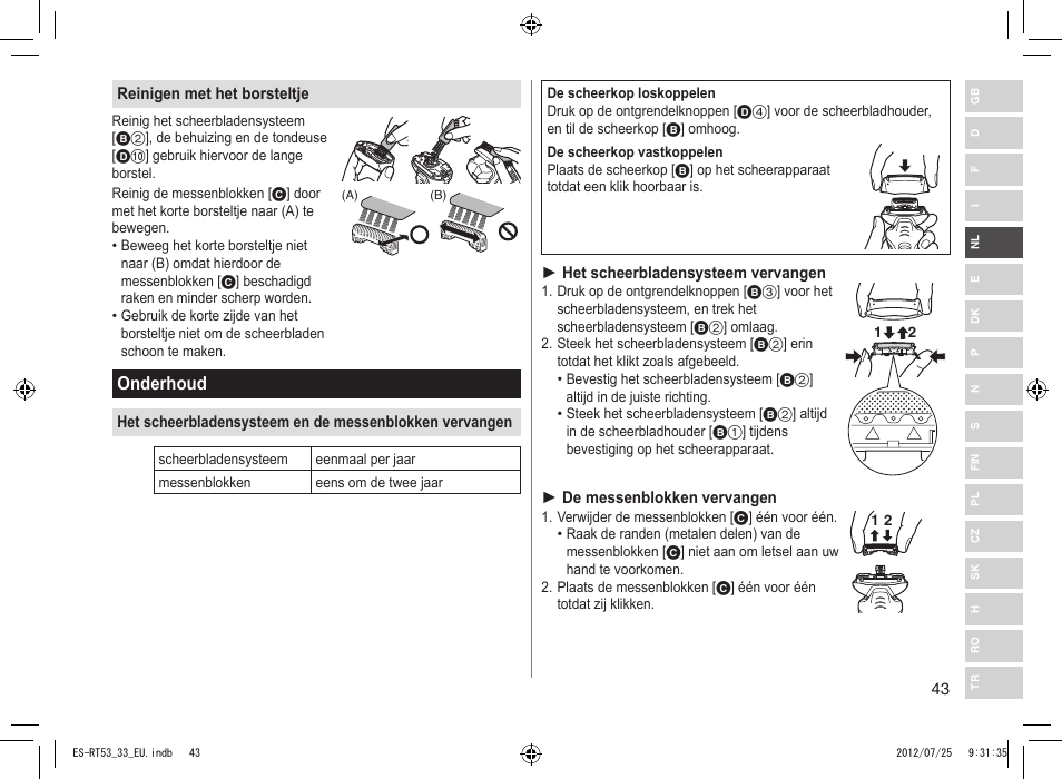 Onderhoud | Panasonic ESRT53 User Manual | Page 43 / 142