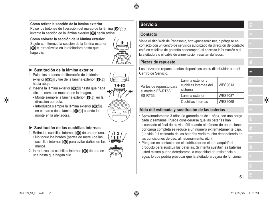 Servicio | Panasonic ESRT53 User Manual | Page 51 / 142