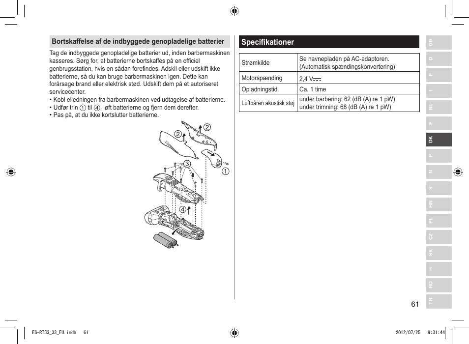 Specifikationer | Panasonic ESRT53 User Manual | Page 61 / 142