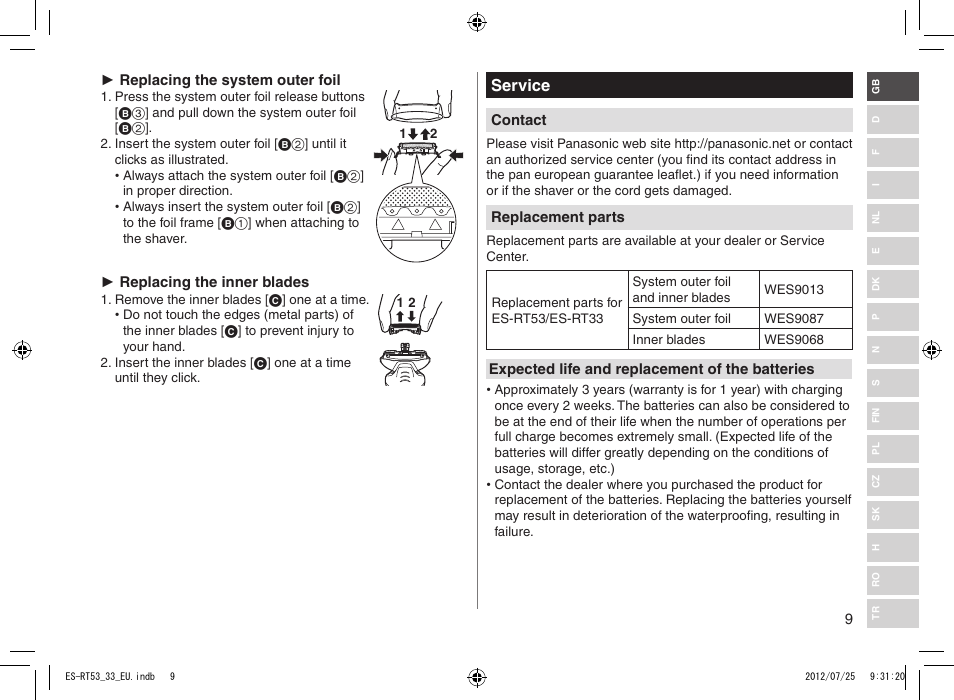 Service | Panasonic ESRT53 User Manual | Page 9 / 142