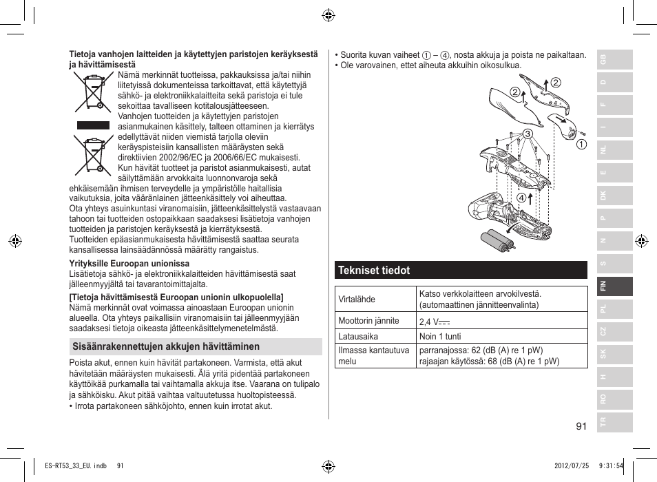 Tekniset tiedot | Panasonic ESRT53 User Manual | Page 91 / 142