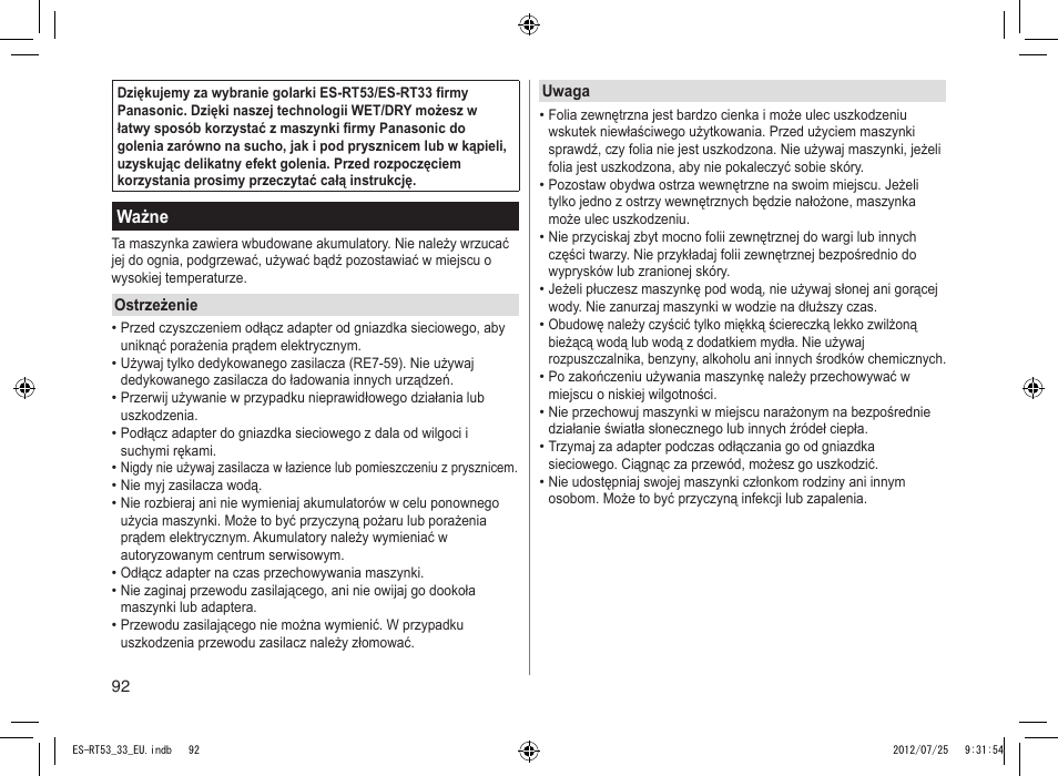 Panasonic ESRT53 User Manual | Page 92 / 142