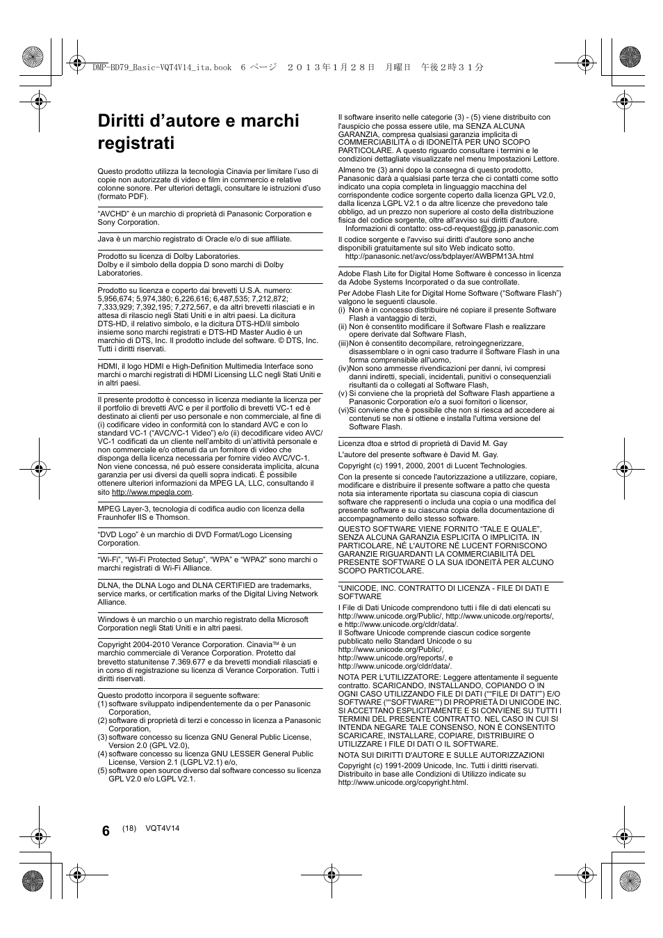 Diritti d’autore e marchi registrati | Panasonic DMPBD79EG User Manual | Page 18 / 68