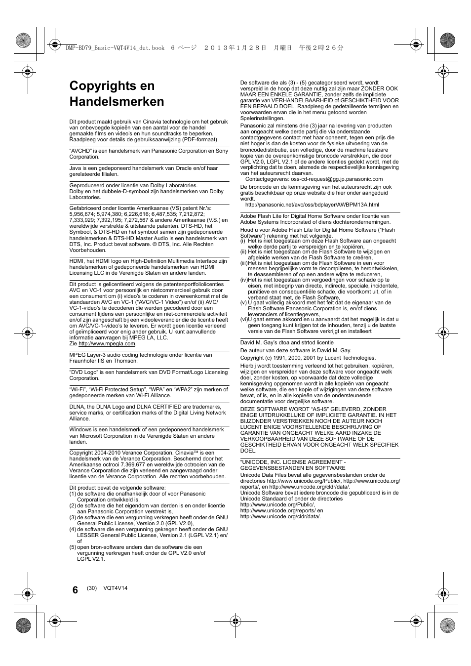 Copyrights en handelsmerken | Panasonic DMPBD79EG User Manual | Page 30 / 68