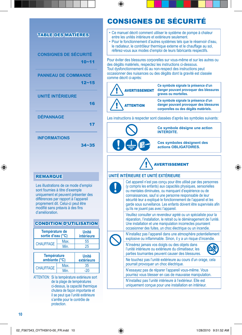 Consignes de sécurité | Panasonic LIAC7IM3 User Manual | Page 10 / 36