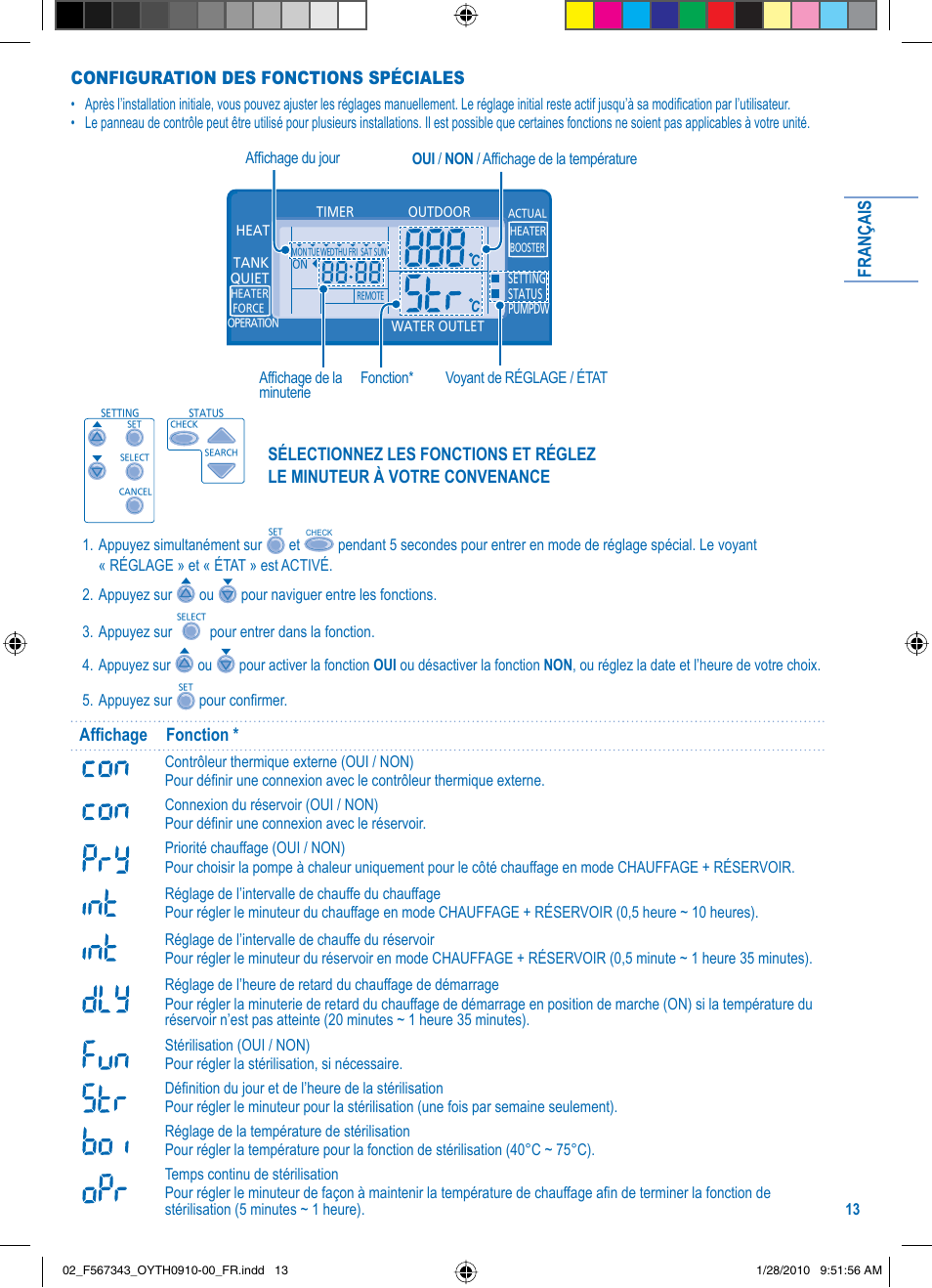 Français, Configuration des fonctions spéciales, Affi chage fonction | Panasonic LIAC7IM3 User Manual | Page 13 / 36