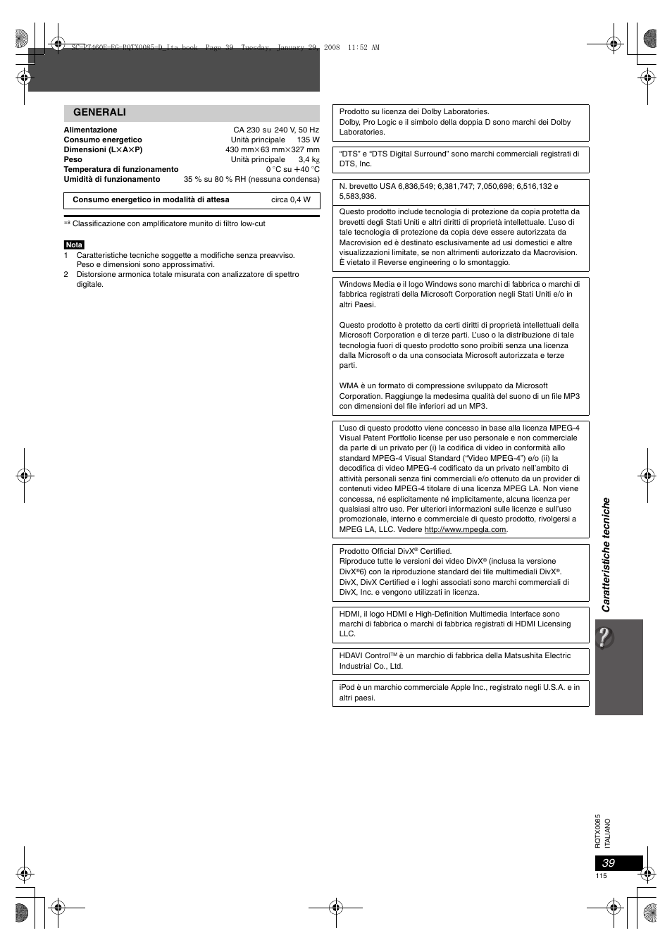 Panasonic SCPT460 User Manual | Page 115 / 116