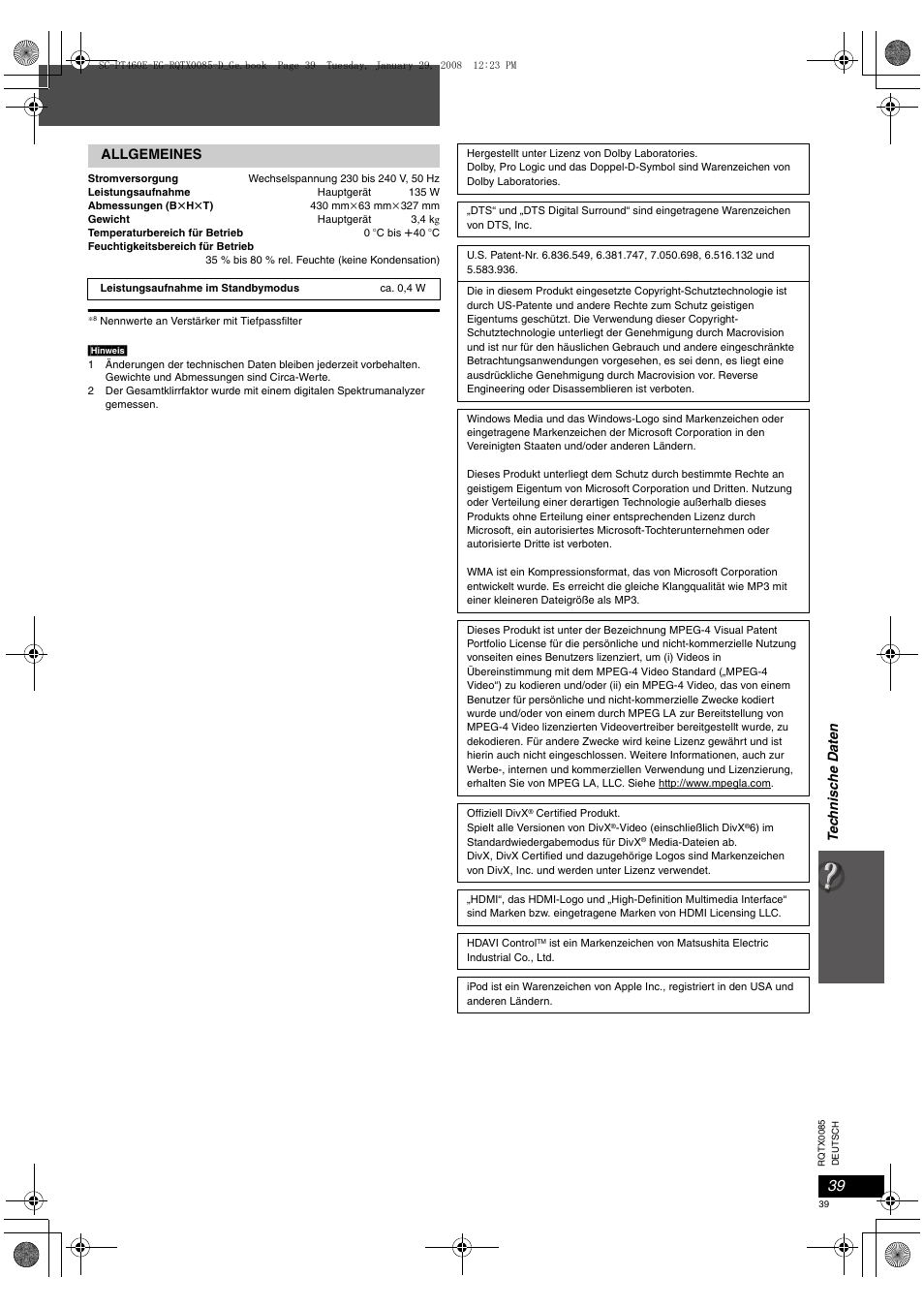 Panasonic SCPT460 User Manual | Page 39 / 116
