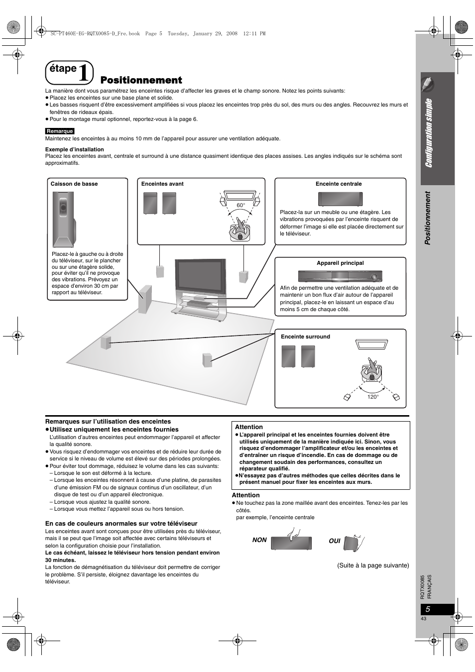 Étape, Positionnement, Configurati on simple | Panasonic SCPT460 User Manual | Page 43 / 116