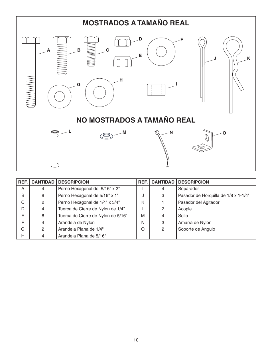 No mostrados a tamaño real mostrados a tamaño real | Agri-Fab 45-0460 User Manual | Page 10 / 24