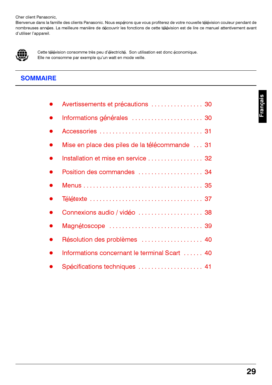 Sommaire | Panasonic TX21S3TC User Manual | Page 29 / 44
