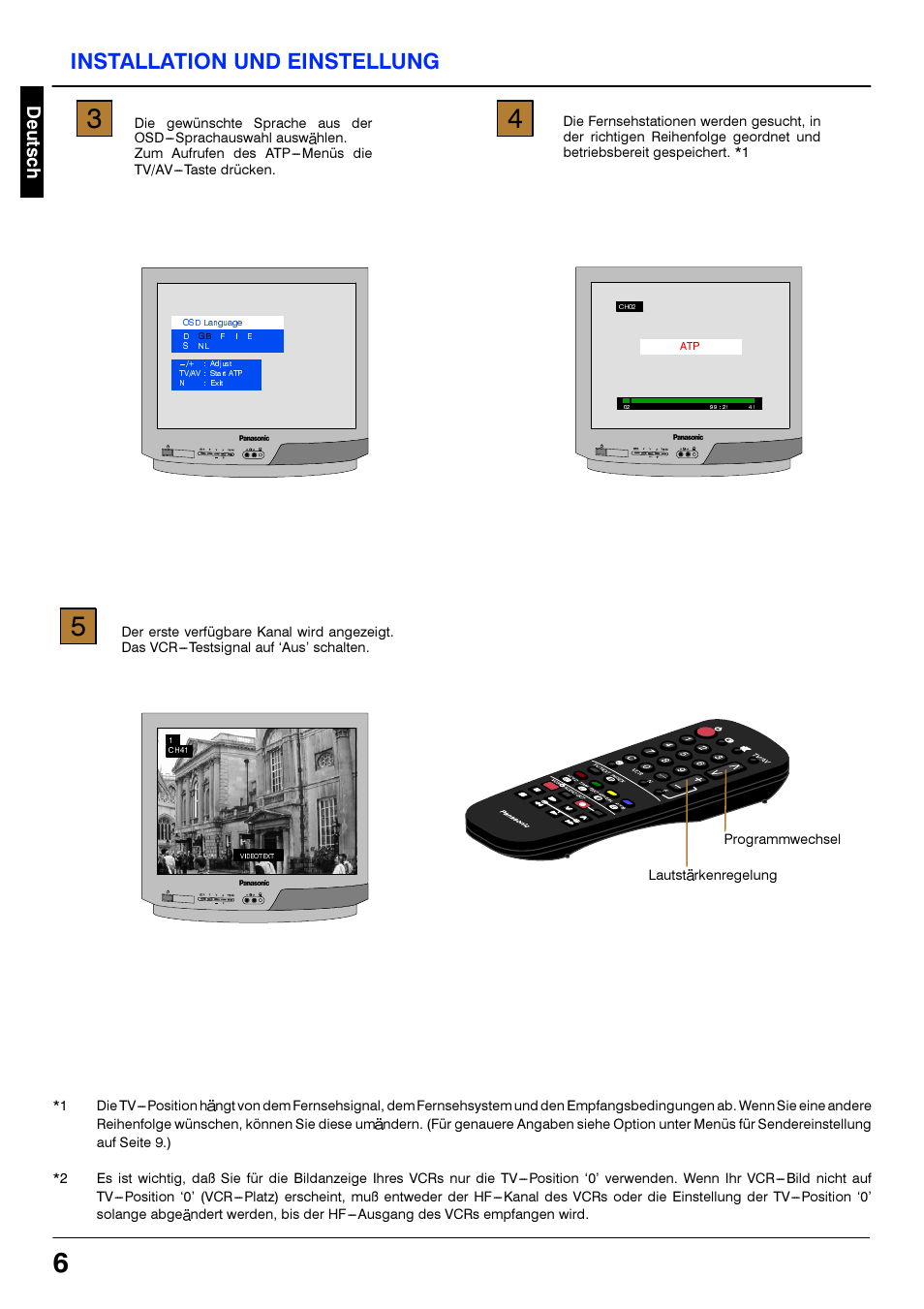 Installation und einstellung | Panasonic TX21S3TC User Manual | Page 6 / 44