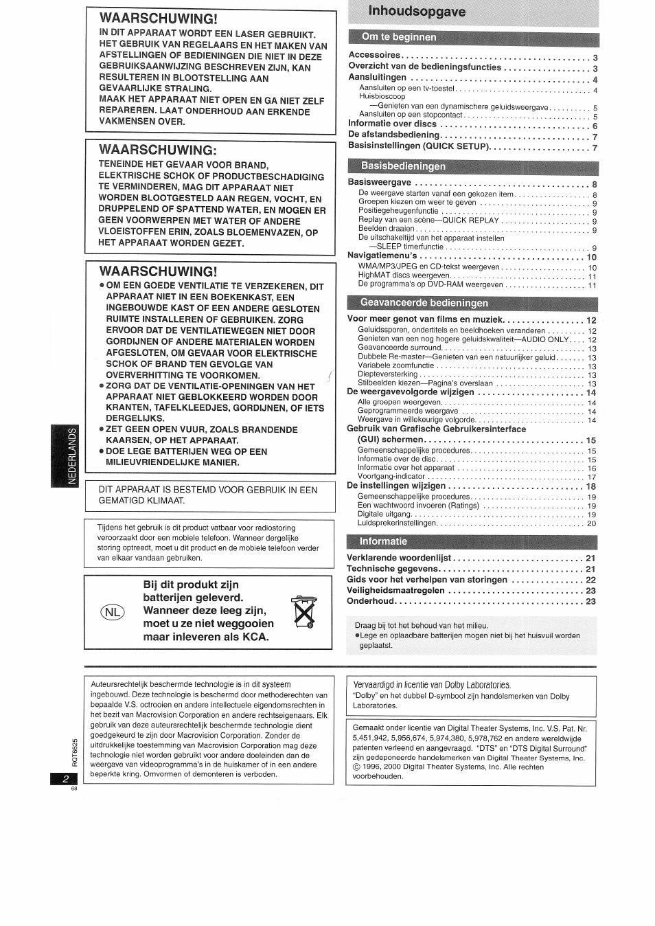 Waarschuwing, Irsiiouclsopga¥e | Panasonic DVDS75EG User Manual | Page 24 / 24